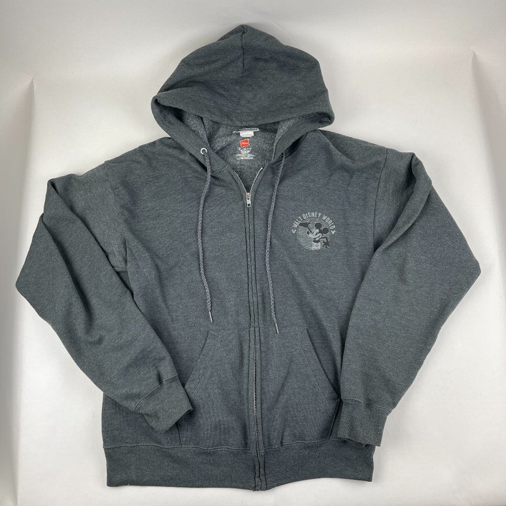 Disney Parks Hanes Jacket Womens Medium Gray Full Zip Hooded Mickey Mouse
